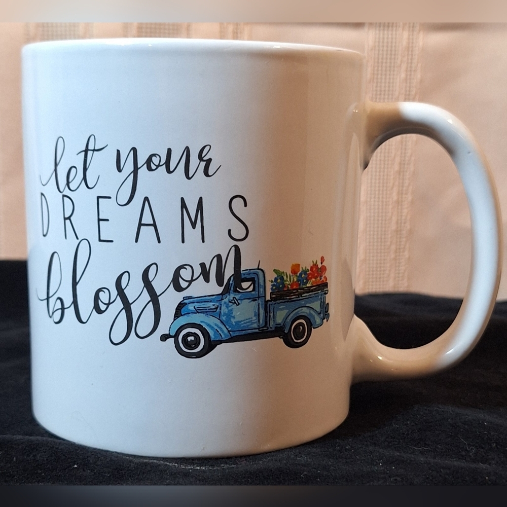 ROYAL NORFOLK Inspirational White Mug with Blue Truck Design